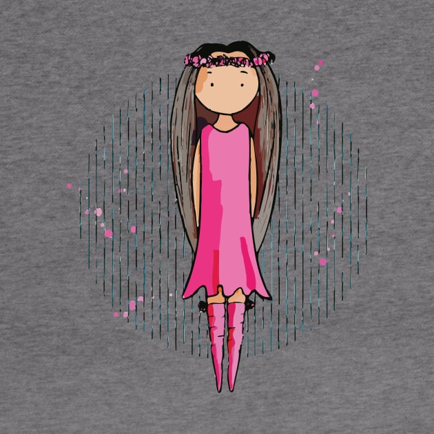 Cute bohemian girly girl with very long brown hair and a pink dress by Sissely